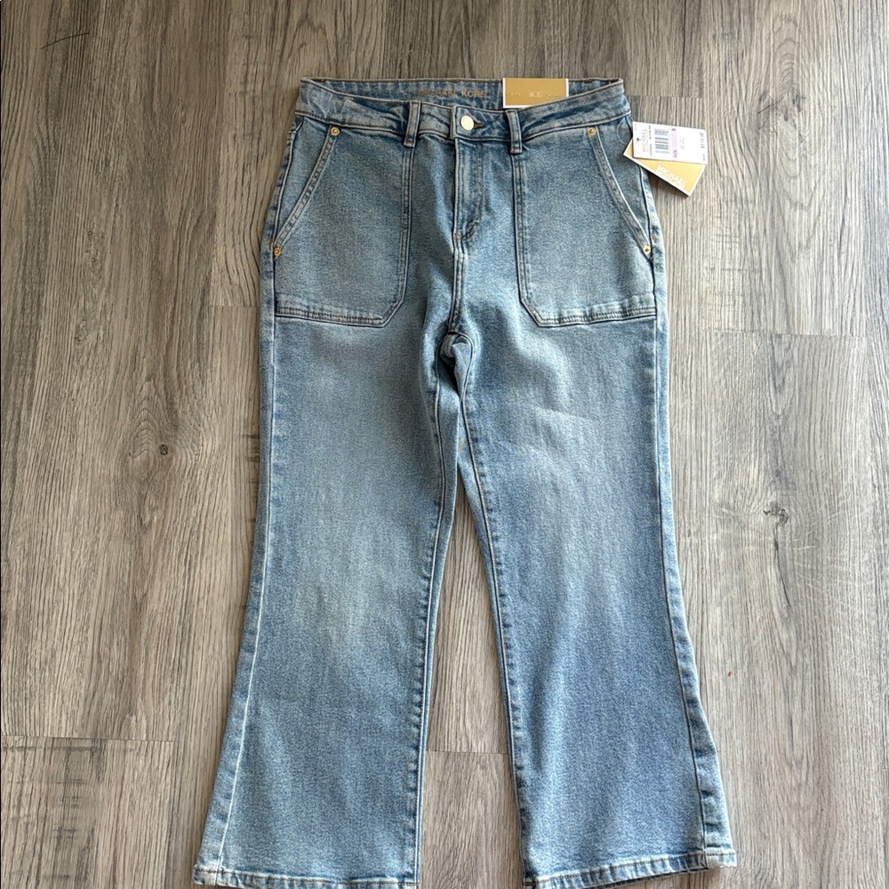 Michael Kors Selma Patch Pocket Cropped Flare Jeans NWT